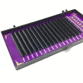 NAGARAKU Eyelash Extensions Individual Lashes 0.20 mm C curl 8mm Premium Classic Matte Black Faux Mink 16 Rows Natural Professional Beauty Salon Supplies - Purple Card