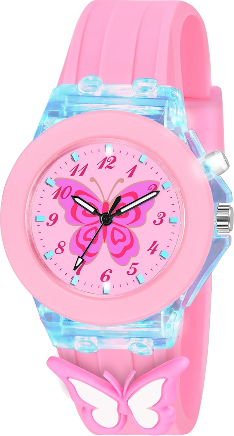 PAPIO® Silicone Band Cute Cartoon Design Multi-Function 7 Color Light Analog Wrist Watch for Kids, Children, Boys, and Girls
