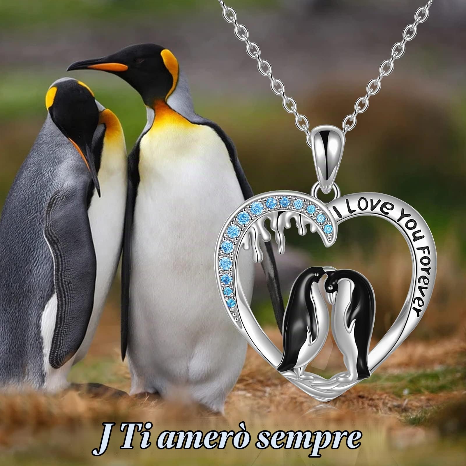 YAFEINI Collana con Pinguino/Giraffa per Donna Coppia di Innamorati Collana con Ciondolo a Forma di Cuore Regalo di Gioielli in Argento Sterling 925