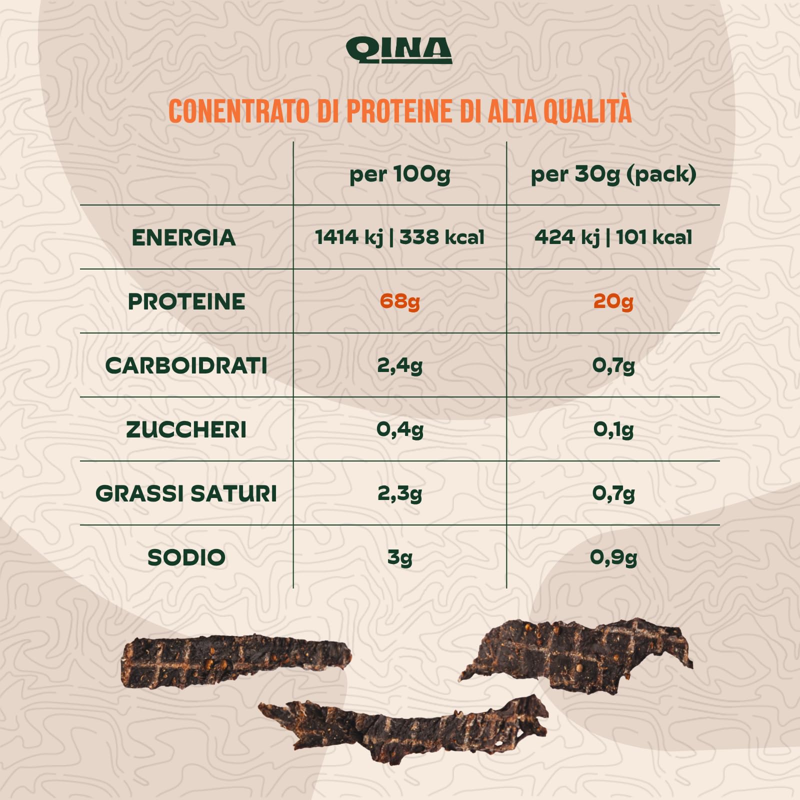 Qina Biltong - Ostrich Snapstick Biltong (30g x 10), carne secca di struzzo a strisce, alto contenuto proteico, basso contenuto di grassi.