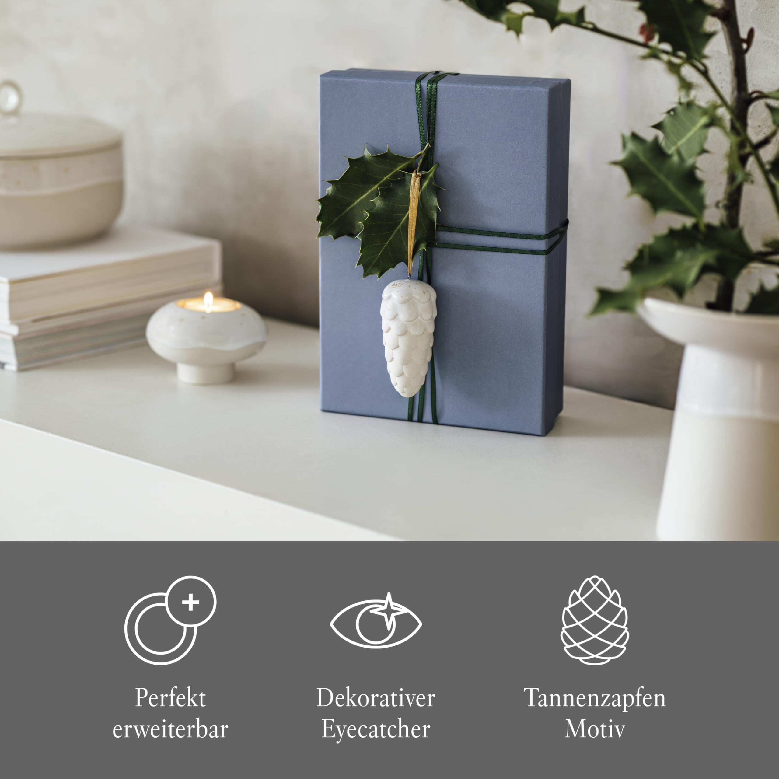 like. by Villeroy & Boch – Winter Glow ozdoba szyszka jodłowa, dekoracja świąteczna z porcelany Premium, ozdoba choinkowa, 4 x 4 x 9 cm