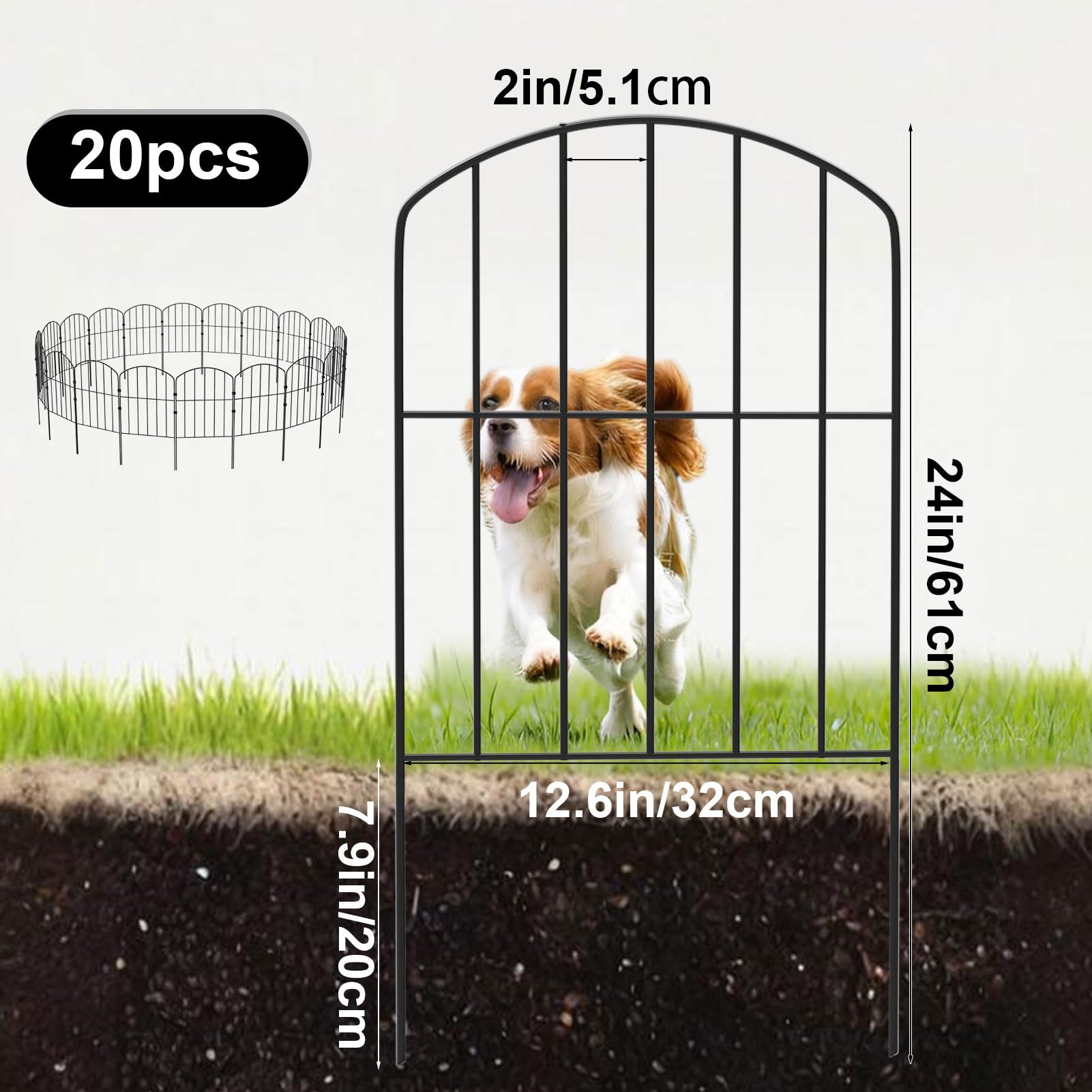 Metal Garden Fence 320CM(L) × 61CM(H),10/20 Pack Dog Fencing No Dig Decorative Fences for Garden Flower Bed and Animal Barrier for Yard Patio Outdoor Decor (10) - Image 2