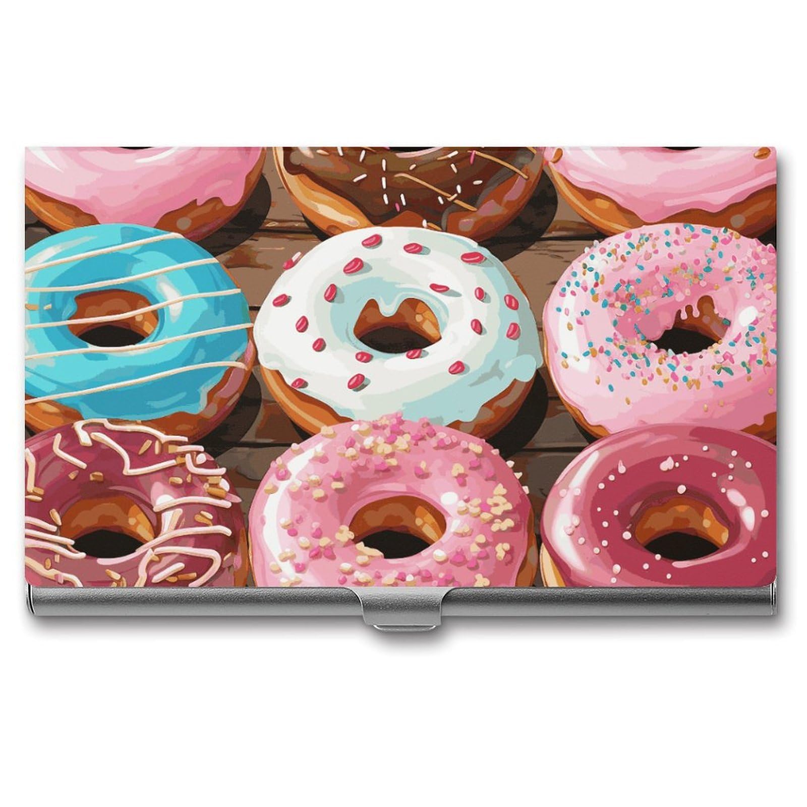 BTCOWZRV Donuts Business Card Holder Metal Slim Business Card Case, Pocket Card Holder for Men Women Purse Name Card Holder Stainless Steel Wallet Credit ID Case for Office