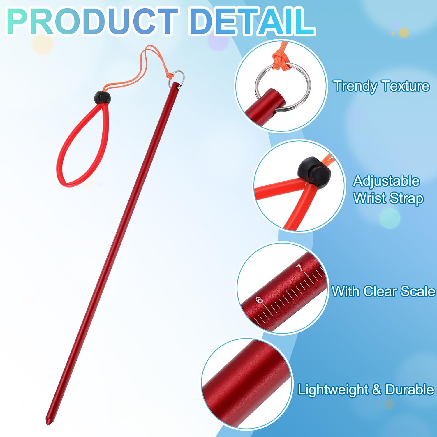 Diving Pointer Stick, Alloy Diving Stick Rod with Measurement, Adjustable Lanyard Dive Noise Maker Rod