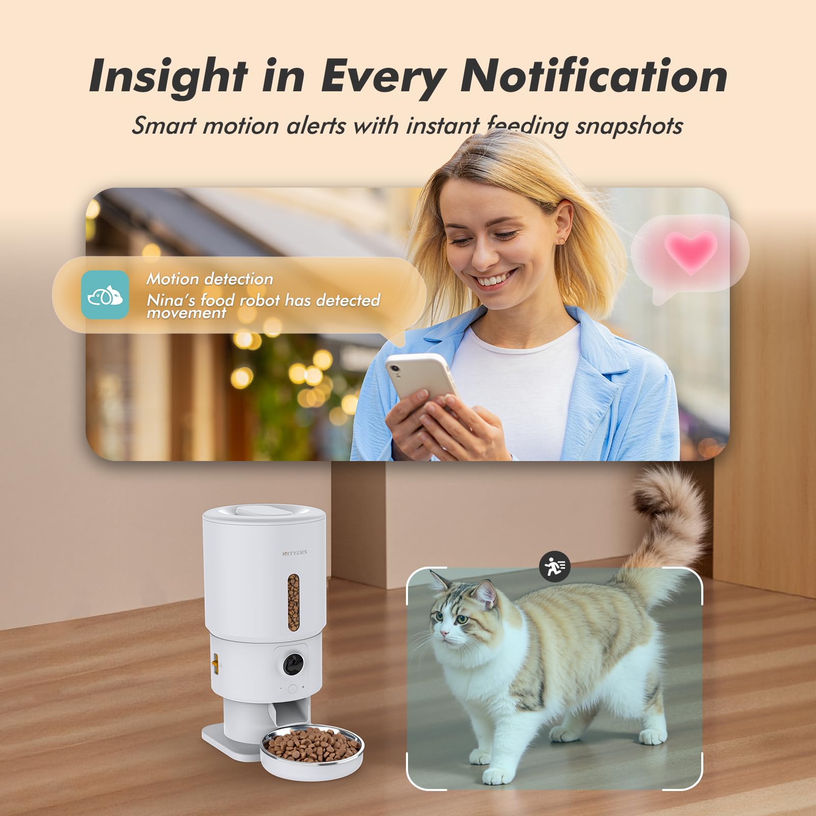 Alimentatore automatico per gatti con fotocamera, dispenser di cibo per gatti 5G WiFi a tempo, video HD 1080p con visione notturna, 1-15 pasti, 1-99 porzioni, audio a 2 vie, mantiene fresco il cibo