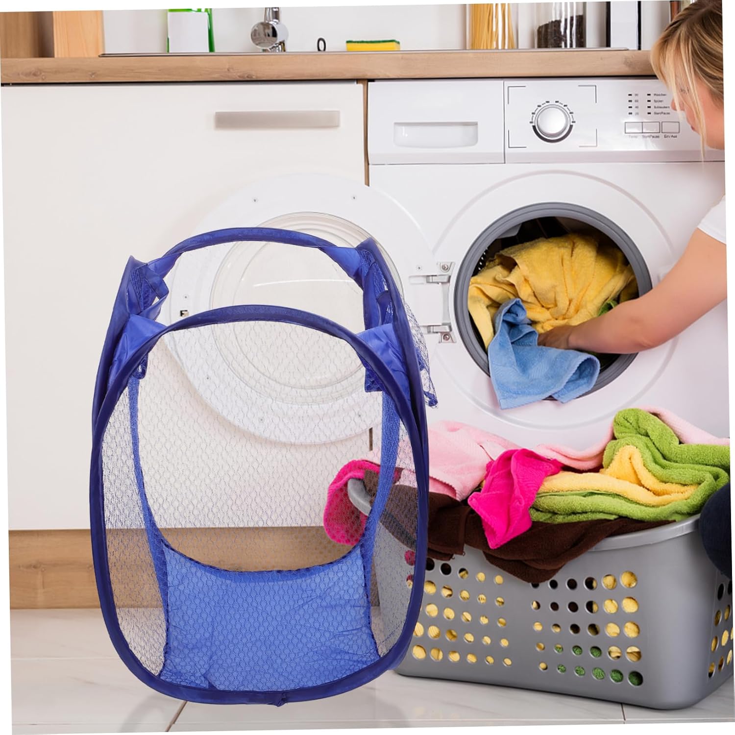 Alipis baskets laundry rolling laundry hamper with wheels dirty clothes hamper Laundry Mesh Basket - up laundry hamper foldable toy storage pulley cover