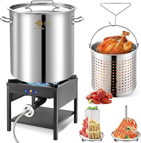 ARC - Olla de acero inoxidable de 64 cuartos con freidora de propano de 200,000 BTU, olla para hervir mariscos, olla para hervir cangrejo, olla de