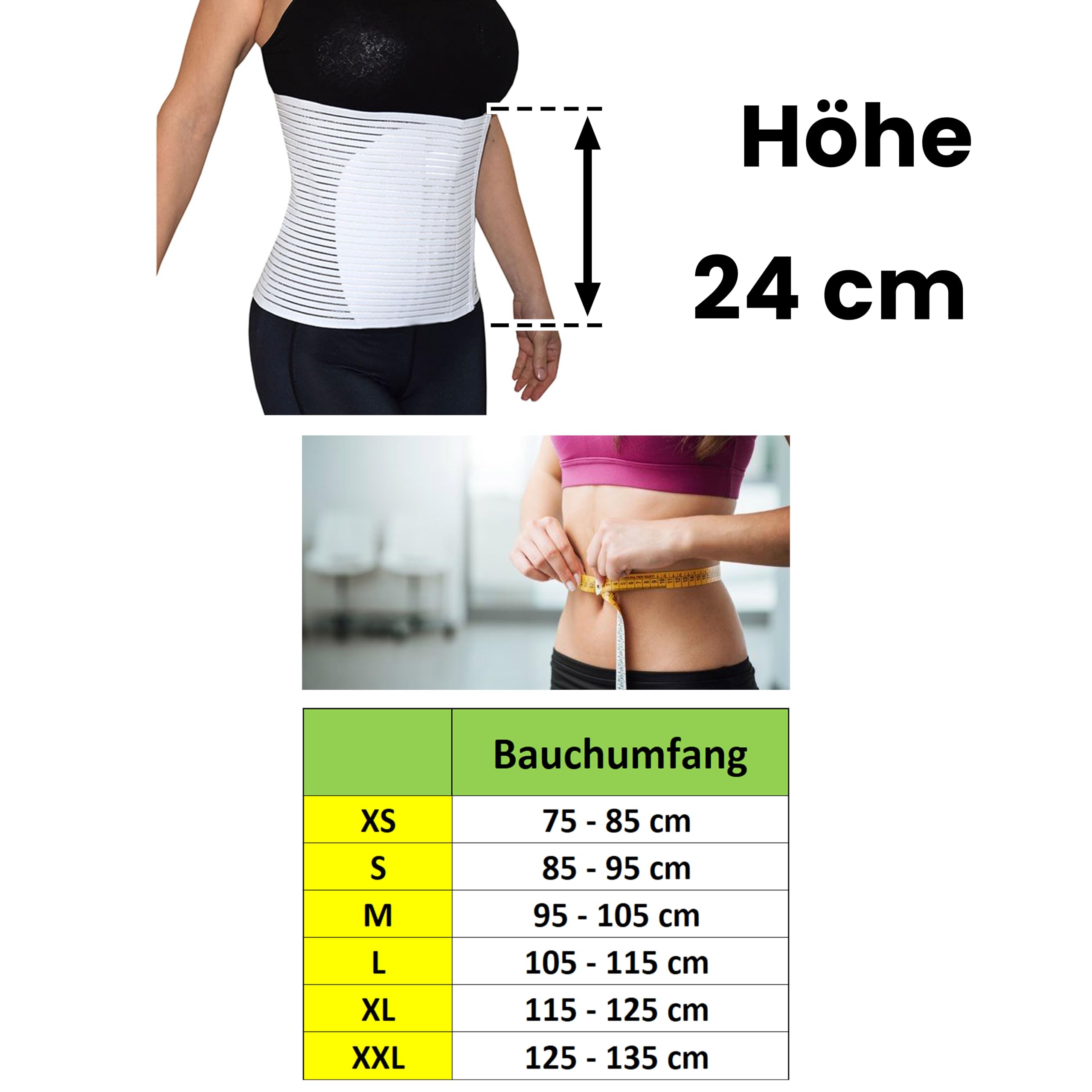 BODYPERFECT Bauchgurt nach geburt Bauchband nach der Operation Postpartum Gürtel für Damen Rückenstütze des Bauchbandbinders Einstellbare Verschlusshöhe 24 cm (Schwarz, S)
