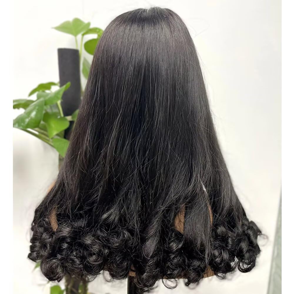 Bouncy Wavy Transparent HD Invisible 13X4 Lace Front Human Hair Wig with Curly Ends Brazilian Virgin Human Hair for Women,Preplucked,Natural Hairline,Baby Hair,180 Density,Egg Roll Raw Hair