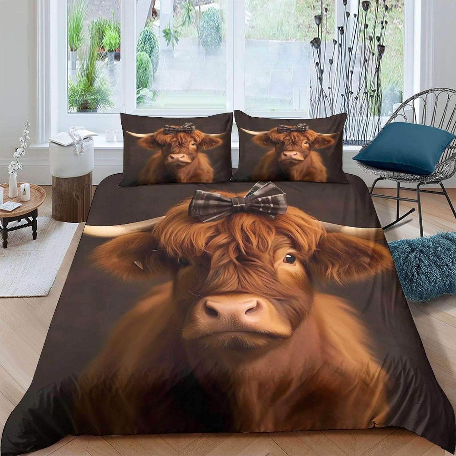 Ctjqhvkz Style-1 3D Printed Highland Cow Fitted Sheet Microfiber Soft Breathable Brown Cattle Mattress Cover For Bedroom Guest Room Decor Single（135X200cm）