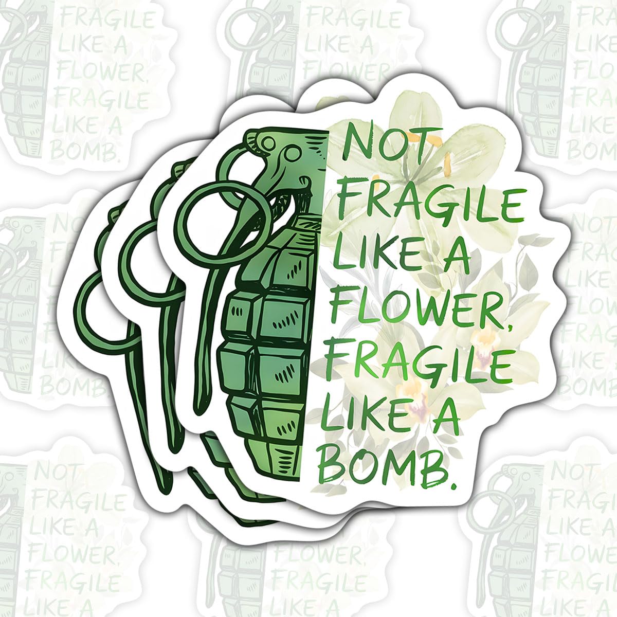 Photo 1 of (3 pcs) Not Fragile Like A Flower Fragile Like A Bomb Sticker, Feminist Quote Waterproof Vinyl Decal for Laptop, Water Bottle, Car, Bumper, Kindle, Tumbler, Phone Case, Empowerment Gift for Women