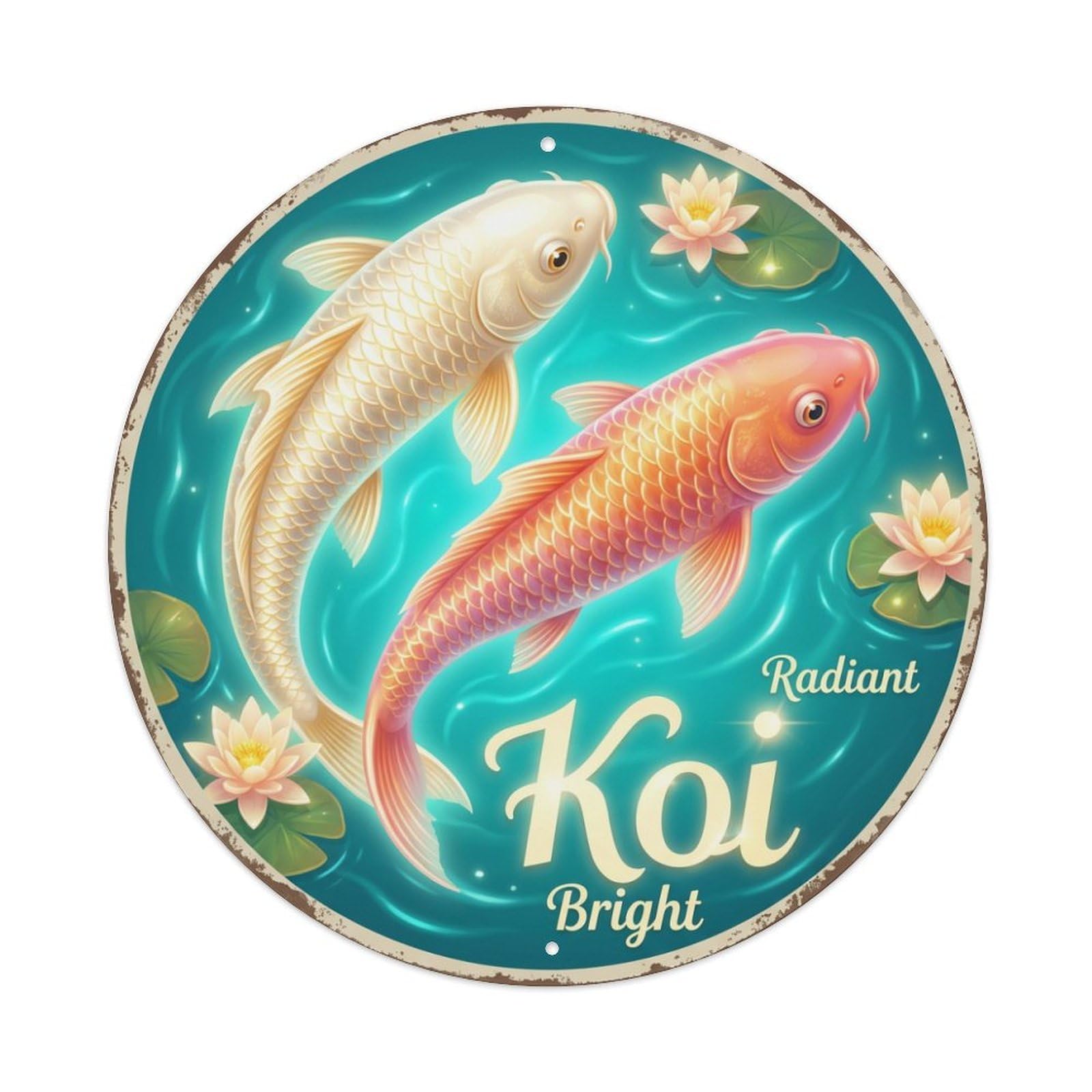 Tgrcjimh Style Metal Tin Sign Koi Fish Sunrise Dawn Glow Japan Vintage Ukiyo-E