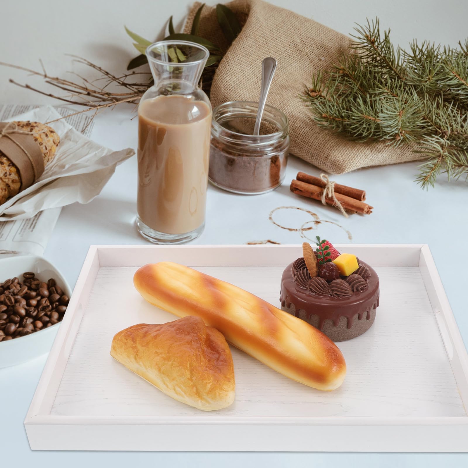 Bandeja Rectangular de Madera de Color Claro con Asas, Diseño Elegante y Simple, Bandeja para Mesa de Café en Sala de Estar, Artesanía Fina y Funcionalidad Decorativa