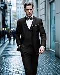 MAGE MALE Men's 3 Pieces Suit Elegant Solid One Button Slim Fit Single Breasted Party Blazer Vest Pants Set