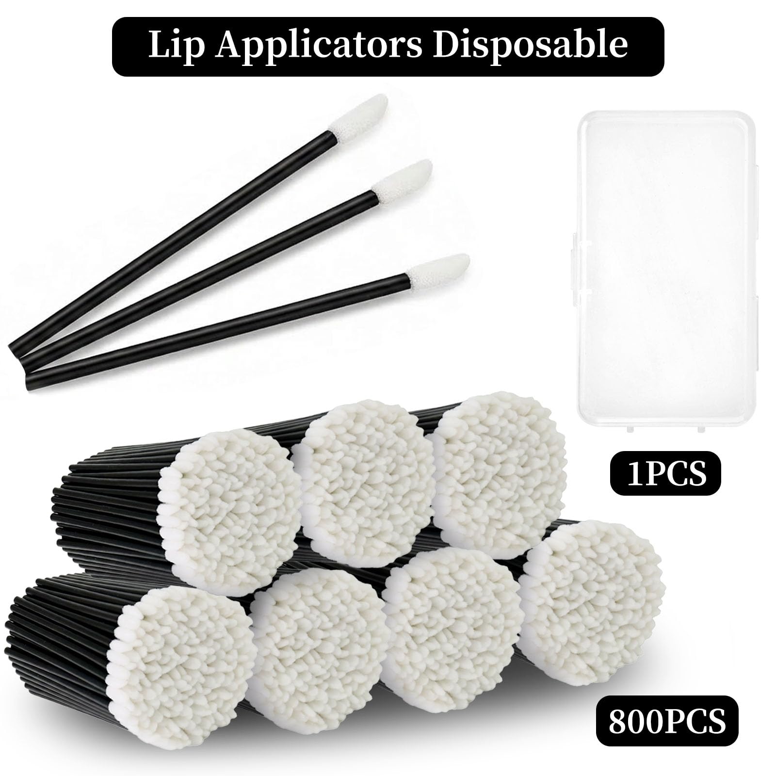 EWVVSS 800 Lippenapplikatoren Einweg mit Aufbewahrungskoffer, Lippenstift-Applikatorstäbe, fusselfrei, Lippenpinsel-Werkzeuge für Make-up-Künstler, Schönheitssalon, Kosmetik, Tests, Reise-Set (schwarz