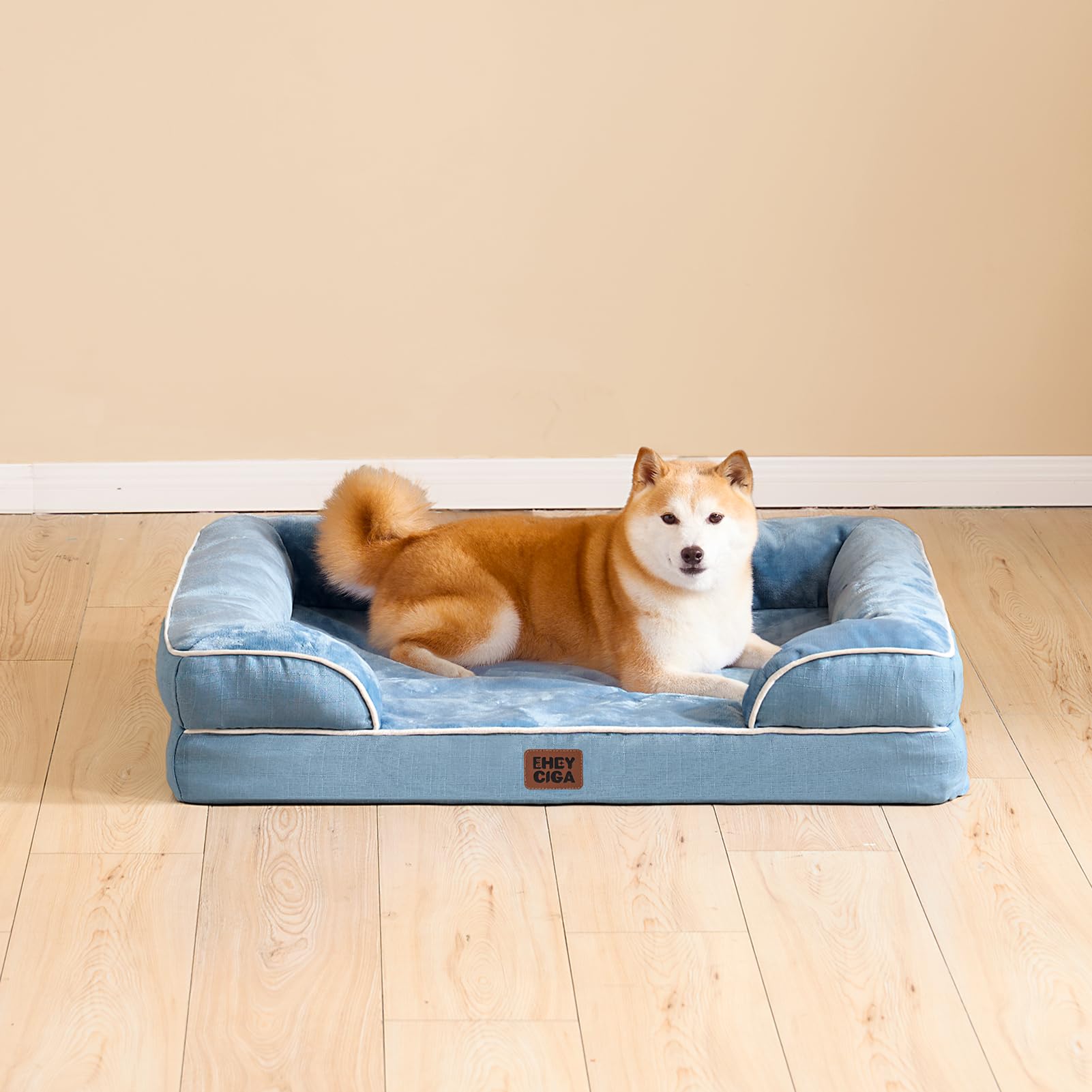 EHEYCIGA Cama Perro Grande 104x68x16cm, Colchon Perro Grandes Impermeable Lavable con Espuma Viscoelástica, Sofá Perro Desmontable, Azul