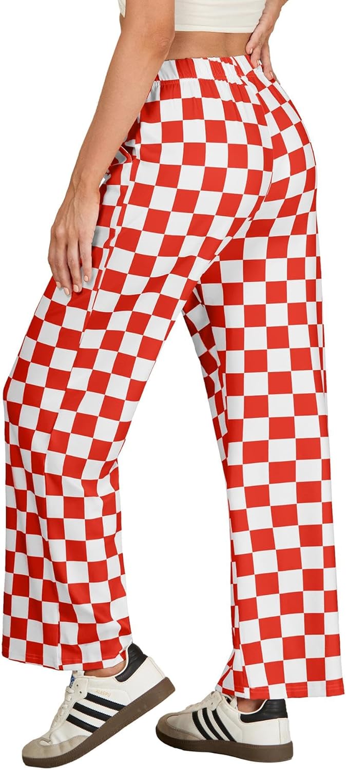 IWOLLENCE Women's Casual Loose Checkered Wide Leg Pants High Waist Straight Lounge Y2K Gingham Trousers - Image 4