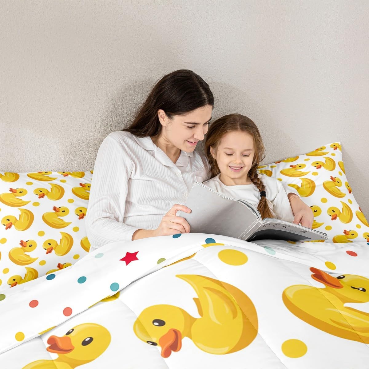Erosebridal Kids Cartoon Duck Bedding Set Full Size Boys Girls Cute Yellow Duck Comforter Set Funny Rubber Ducks Bed Sets Cartoon Farm Animal Duvet Quilt Sets