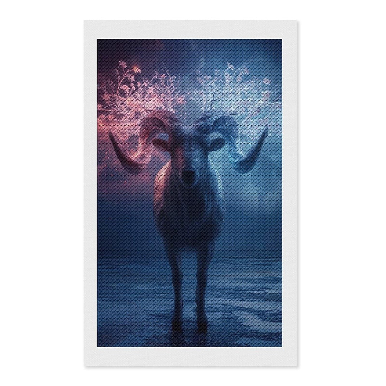 Junmoney Fantasy Ram with Floral Antlers DIY Diamond Art Canvas Kit 12"x20", for Teens, Finish and Display, Holiday Gift Idea, Vintage Style Decor