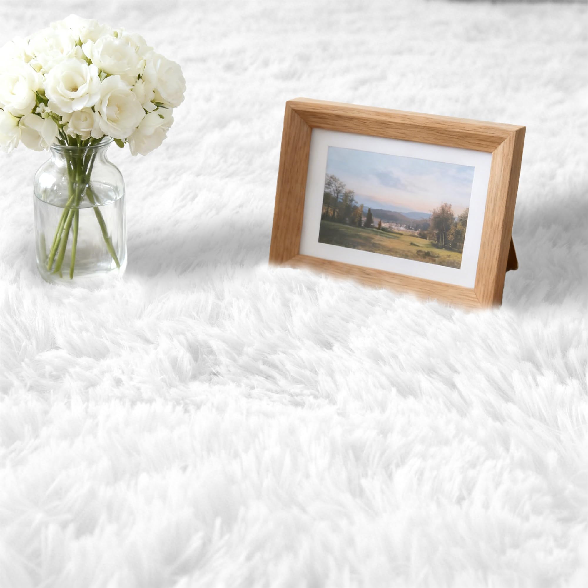 Flauschiger Hochflor Teppich 200 x 350 cm Flauschige Teppiche Jugendzimmer Mädchen Moderner Flauschiger Kuscheliger für Schlafzimmer, Küche, Flur, Weiß