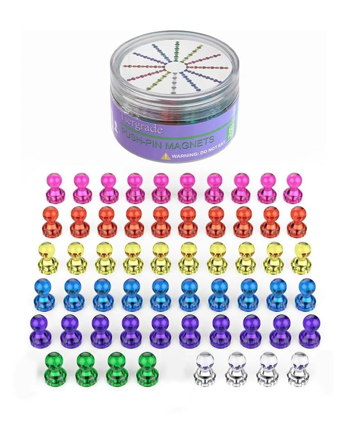 Push Pin Magnets - 60 Pack 7 Assorted Color Strong, Office, Use at Kitchen Home and School Classroom, for Refrigerator Dry Erase Board and Whiteboard. — Amazon image 24
