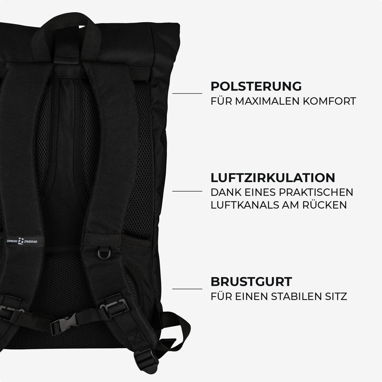 URBAN ZWEIRAD - Rollrucksack - Rolltop Rucksack für Damen & Herren aus PET-Flaschen - Rolltop für Freizeit, Uni & Schule etc. - Wasserabweisender Rolltop Rucksack