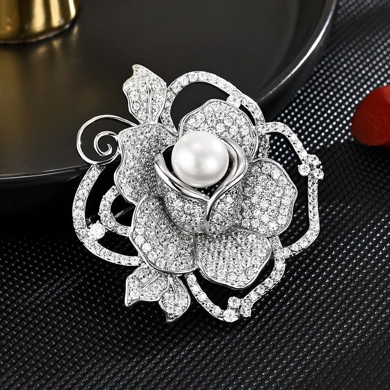 Image of Flower Brooch Pin - Rhinestone Flower Pin 18k Gold Plated - Thanksgiving Day, Birthday, Wedding Gifts for Mom, Wife