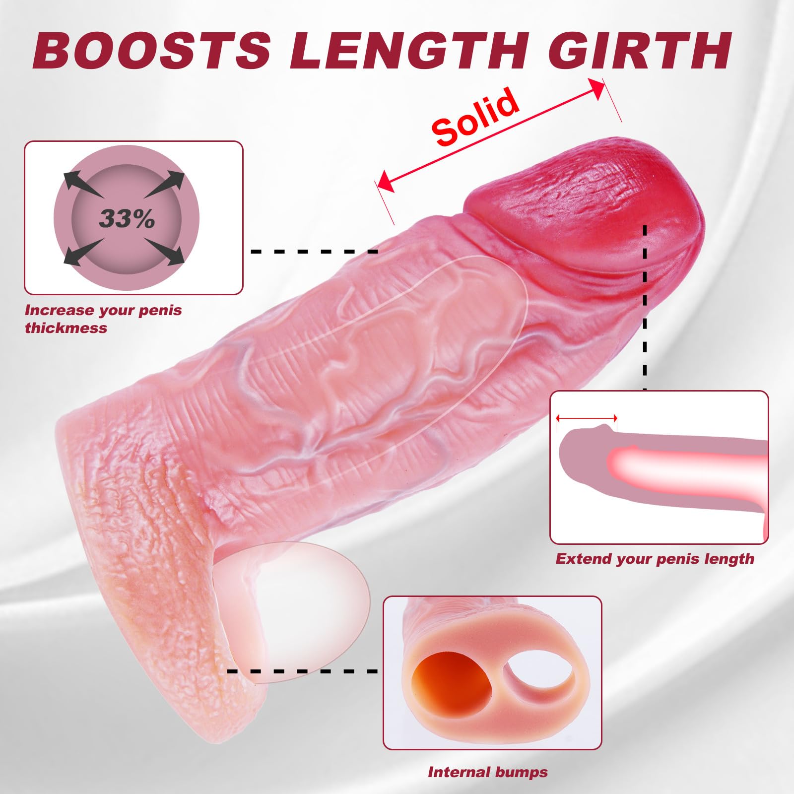Fodera per pene realistico extra grande, 16,5 cm riutilizzabile, diametro 5,3 cm, con anello spesso per scroto, allargatore del pene, per ritardare l’eiaculazione, giocattolo sessuale maschile