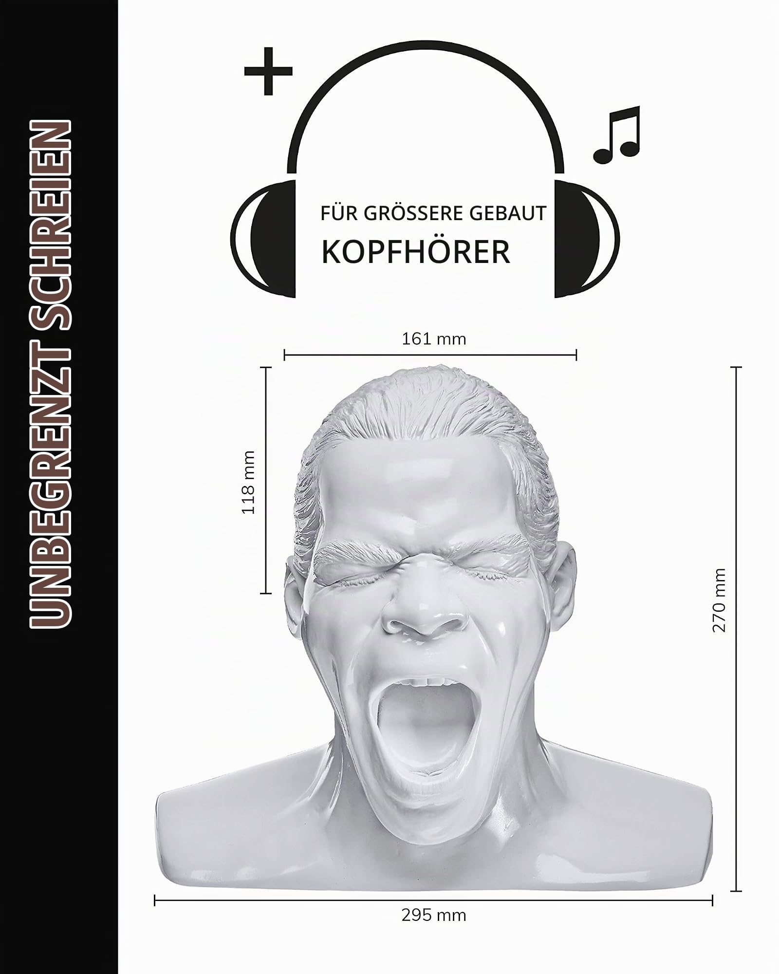 Oehlbach Scream Unlimited - Kopfhörerständer in Form des legendären Oehlbach-Kopfes - Optimale Aufbewahrung von größeren Over-/On-Ear Kopfhörer Handmade - weiß