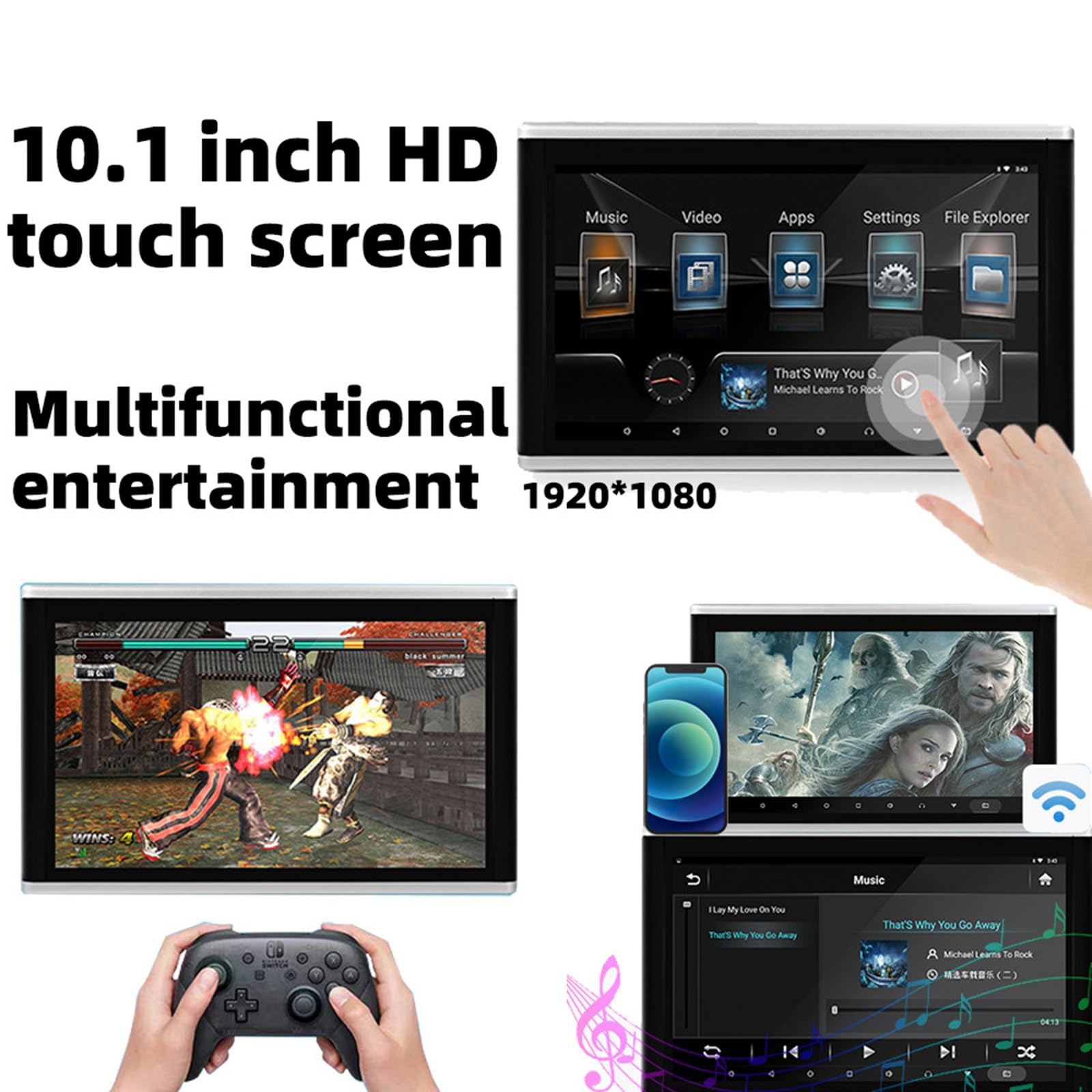 Générique Écran D'appui-tête Portable 10,1 Pouces pour Voiture, Lecteur Vidéo 4K pour Siège Arrière, Système De Divertissement Arrière 2+32 Go, Prise en Charge De Plusieurs Langues