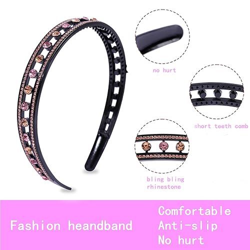 Miniatura 2 de Cutewing Diademas de Plástico con Diamantes de Imitación para Mujeres, 6PCS Diademas de Cristal Brillante con Dientes Antideslizantes Bandas