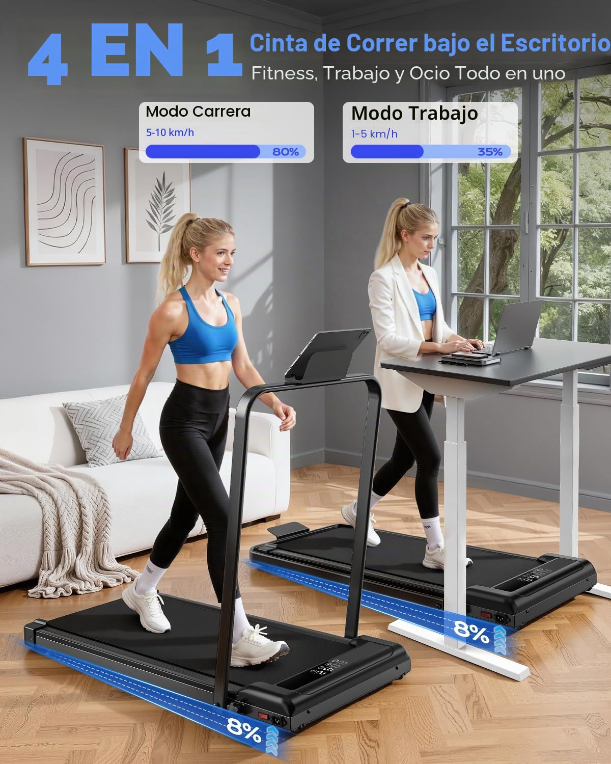 HomeFitnessCode Cinta de correr plegable con pendiente, 3HP Cinta de correr eléctrica para el hogar, 1-10km/h, 3-IN-1 Cintas de correr de escritorio con control remoto y pantalla LED, capacidad de 130