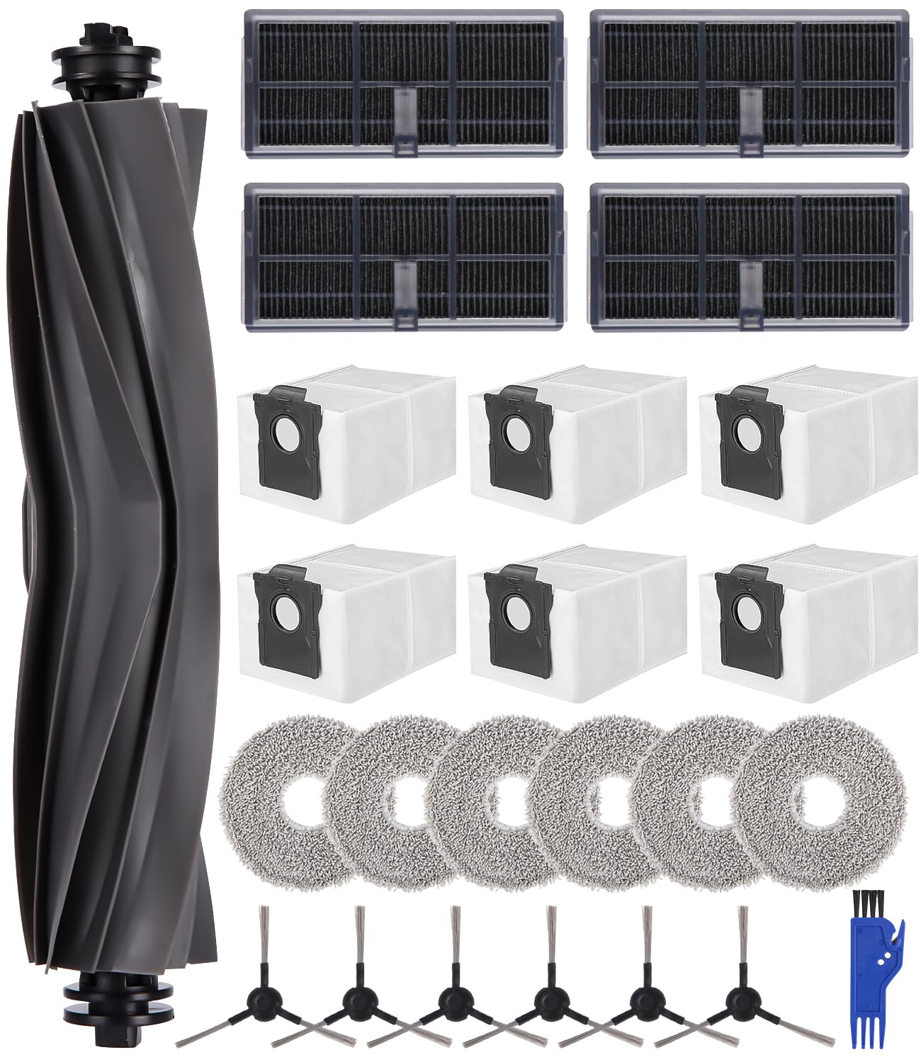 24-delige accessoireset voor Dreame L10s Pro Ultra Heat/L10s Ultra Gen 2 / X30 Ultra/Mova E30 Ultra, 1 hoofdborstel, 6 stofzakken, 6 doeken, 4 filters, 6 zijborstels, 1 kleine borstel