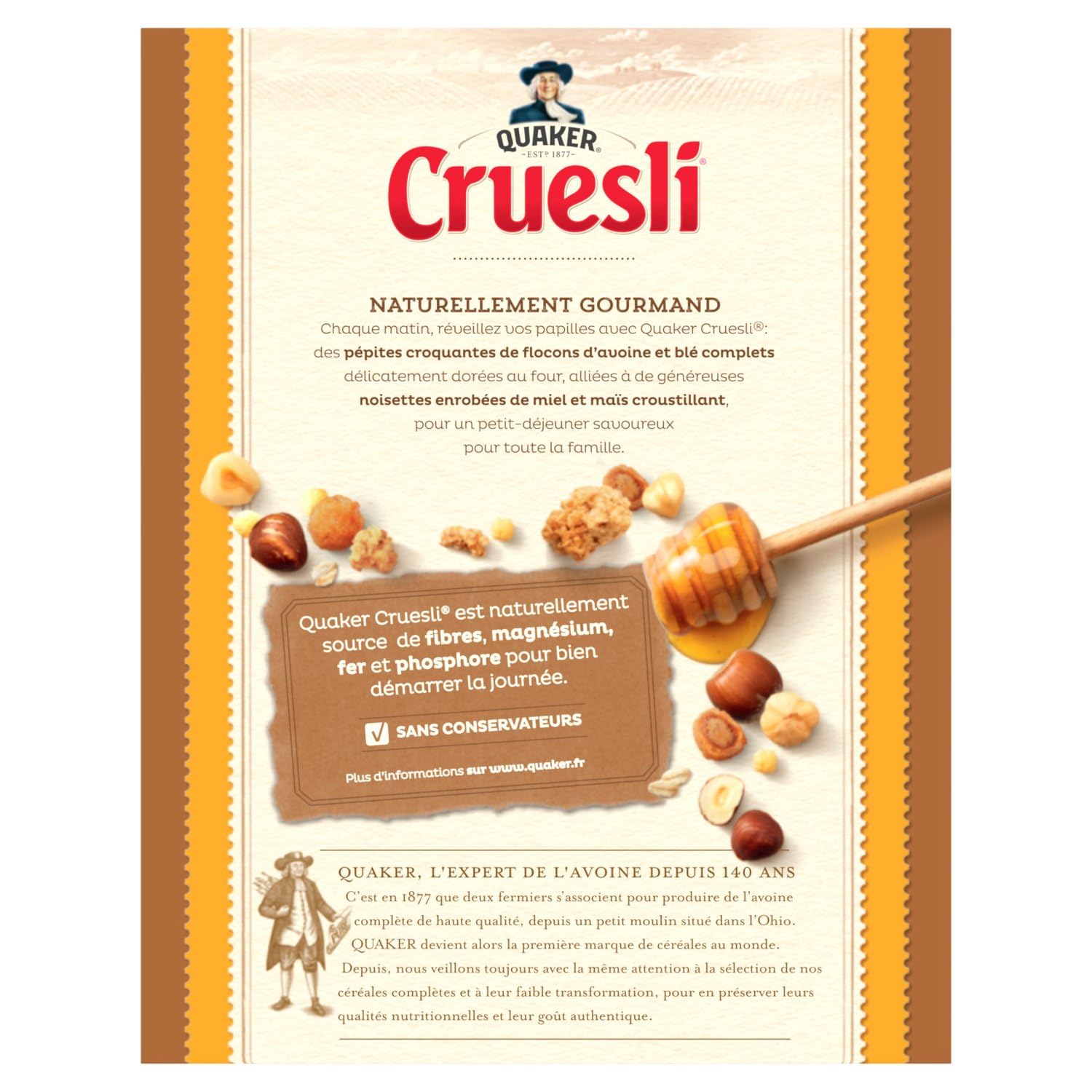 QUAKER Cruesli Céréales Miel et Noisette - Lot de 6x450g