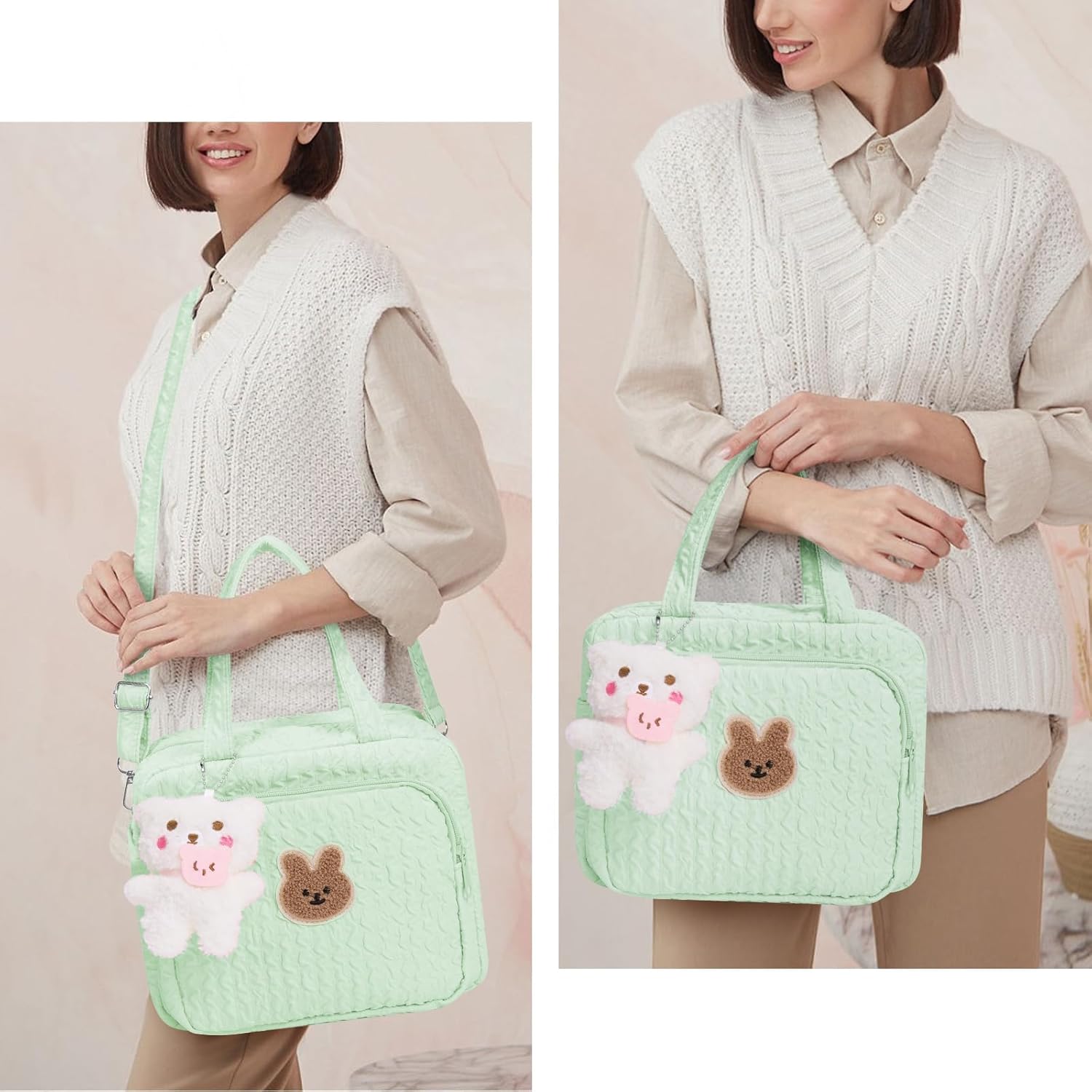 Baby Diaper Bag,Small Diaper Bag Tote Crossbody Diaper Bag Cute Quilted Diaper Bag Baby Travel Shoulder Bag with Strap Green image 2 of 6 B0DMK7DRRT