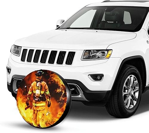 Miniatura 3 de Firefighter Fireman Flame - Cubierta de llanta de repuesto para llantas, a prueba de polvo, para remolque, caravana, muchos vehículos, 14 pulgadas