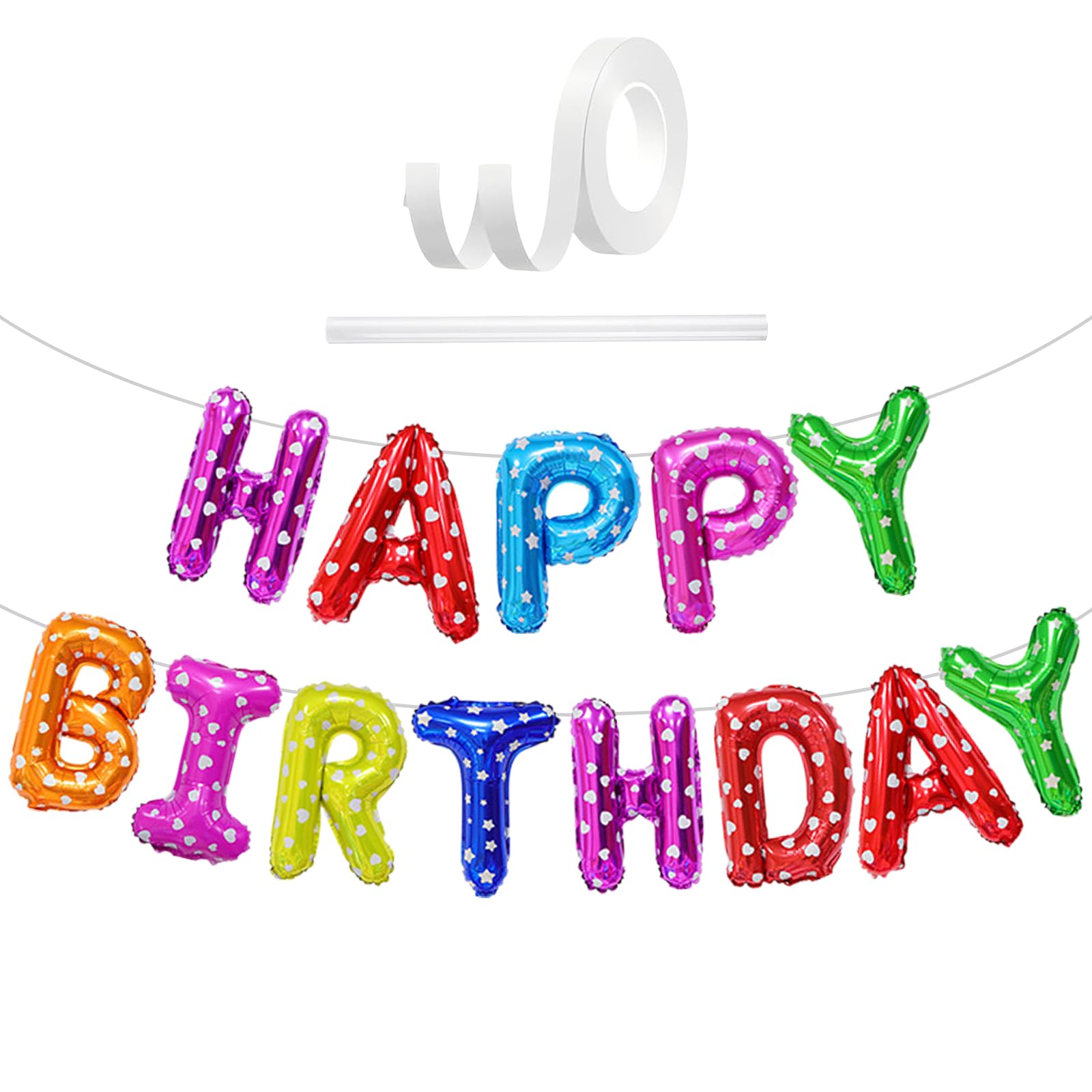 Happy Birthday Balloons Banner Multicolor Hearts, 16 Inch Happy Birthday Letter Balloons, Rainbow Hearts Balloon Banner Decorations, Party Supplies Decorations For Kids Girls Boys & Adults Men Women