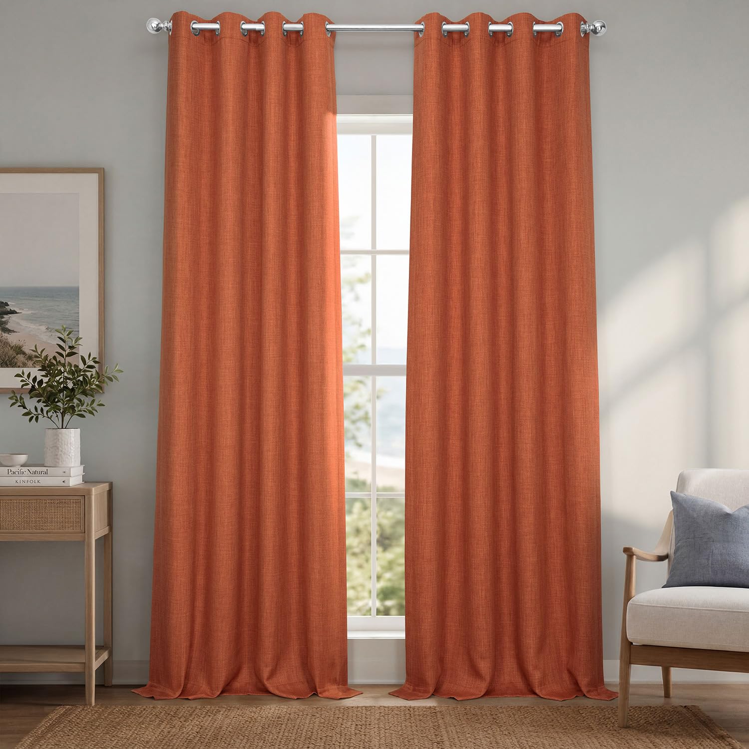 HPD Half Price Drapes Grommet Linen Curtains 120 Inches Long Room Darkening Curtains for Bedroom &amp; Living Room (1 Panel), 50W x 120L, Desert Orange