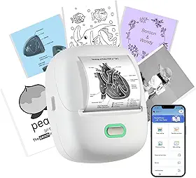 ORGSTA Impressora de adesivos S002 – Mini impressora térmica portátil de adesivos Bluetooth Print Pod Inkless Sticker Maker Impressora de etiquetas Impressora de estudo para fotos, diários, recibos,