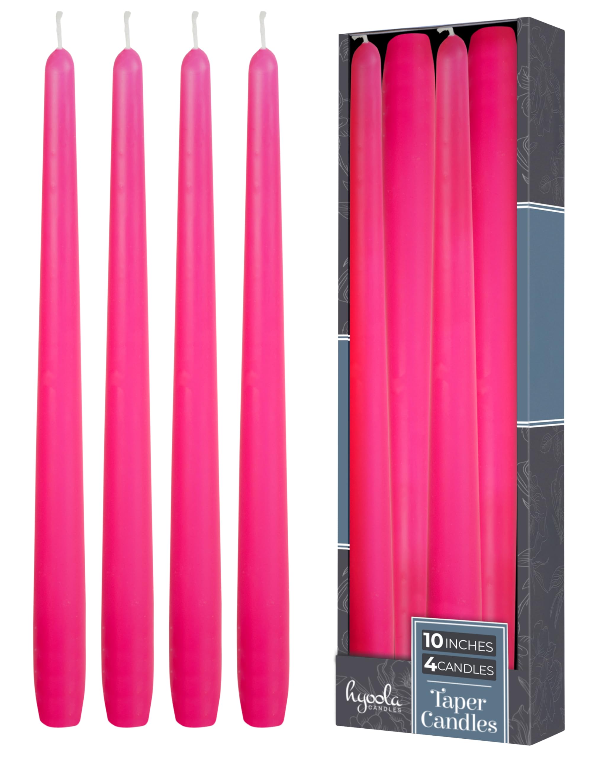 Hyoola Tall Taper Candles - 250 mm (10 Inch) Metallic Gold Unscented Dripless Taper Candles - 8 Hour Burn Time - 4 Pack