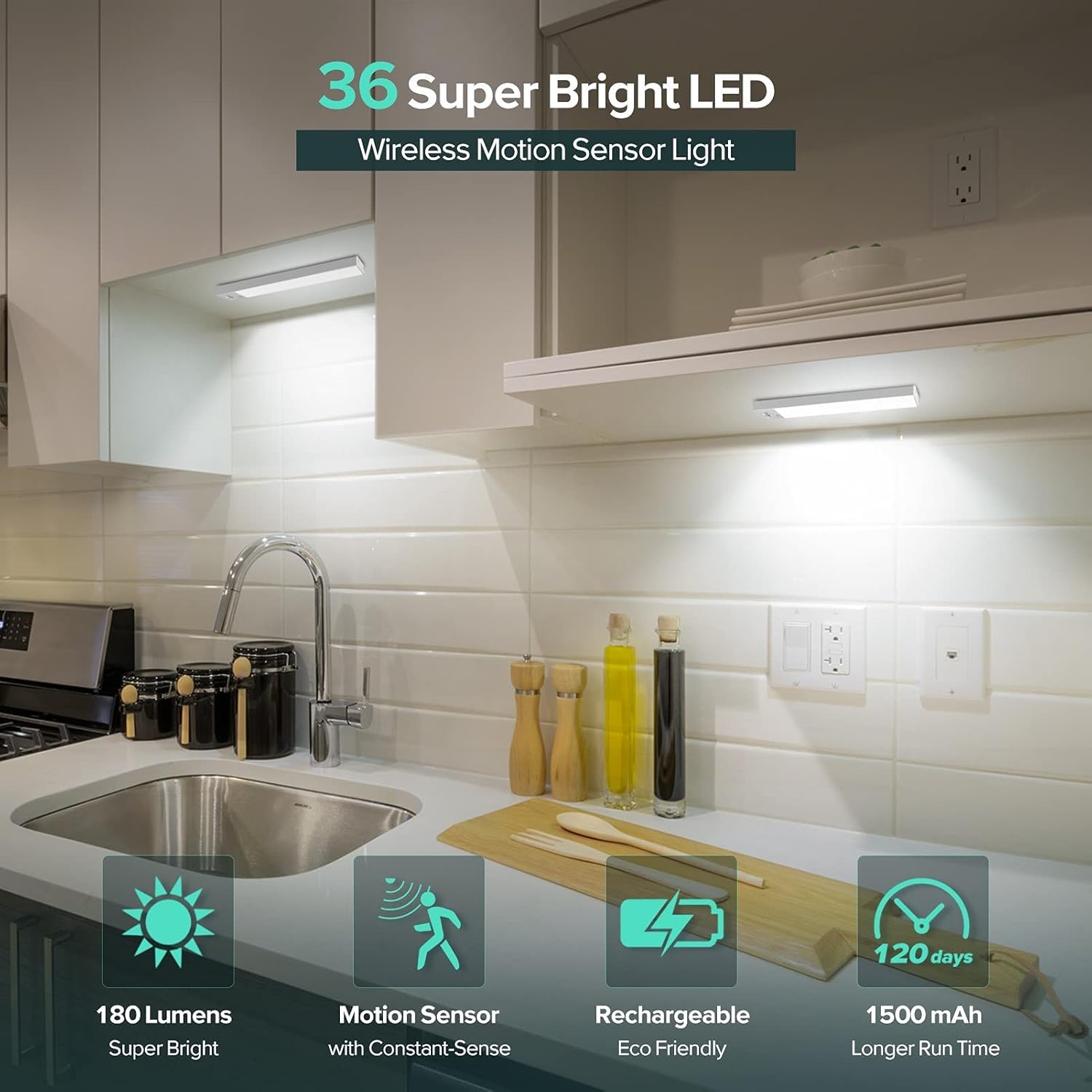 6 Pack Motion Sensor Light Indoor + 3 Pack 36 LED Closet Lights Battery Powered LED Lights, BLS Super Bright Under Cabinet Lighting, Motion Sensor Light Indoor, Wireless Lights, 1500mah Rechargeable B