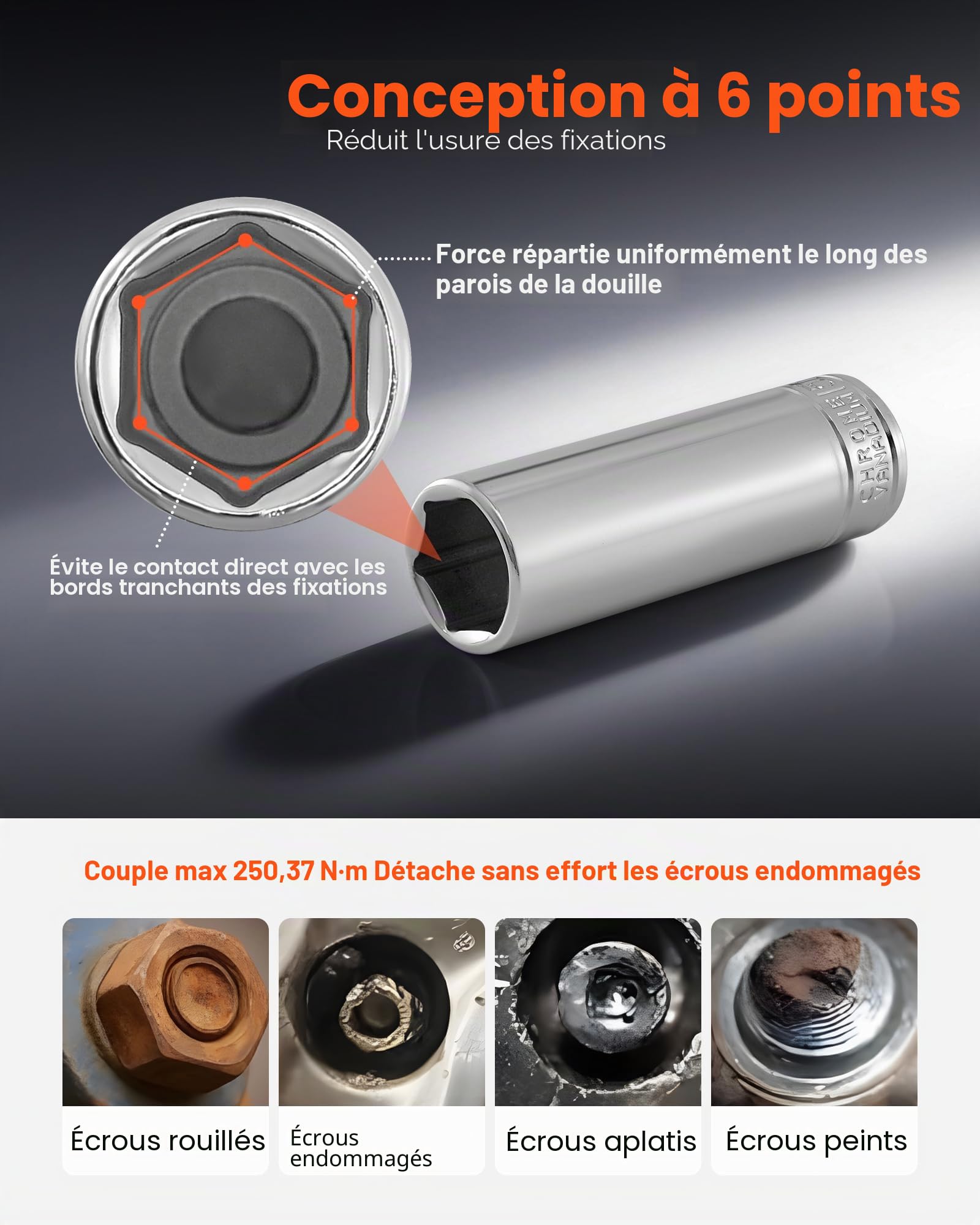 VEVOR Jeu de Douilles SAE et Métriques Profonds et Peu Profonds, Kit d'Outils de Mécanicien 76PCs, avec Clé à Cliquet à Entraînement 9,53 mm, Accessoires et Étui, en Acier Allié CR-V, pour Réparation