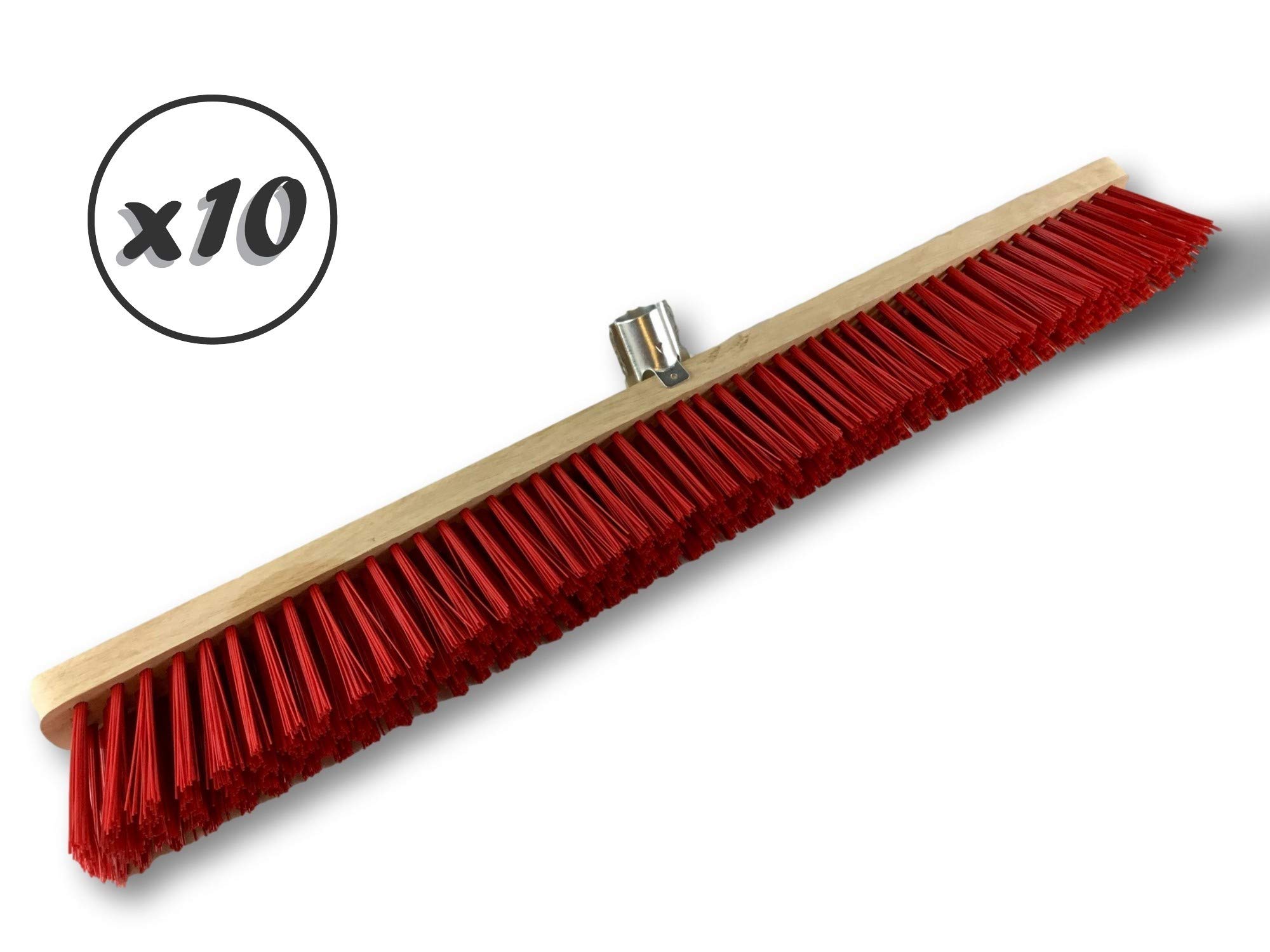 Miotła warsztatowa typu kantonier | Zestaw 10 | Track Outdoor | Długość 80 cm | Wypełnienie szczotką PVC czerwoną | Drewniana podeszwa | Metalowe tulejki Ø 28 mm | Bez uchwytu | Kibros 2380Bx10