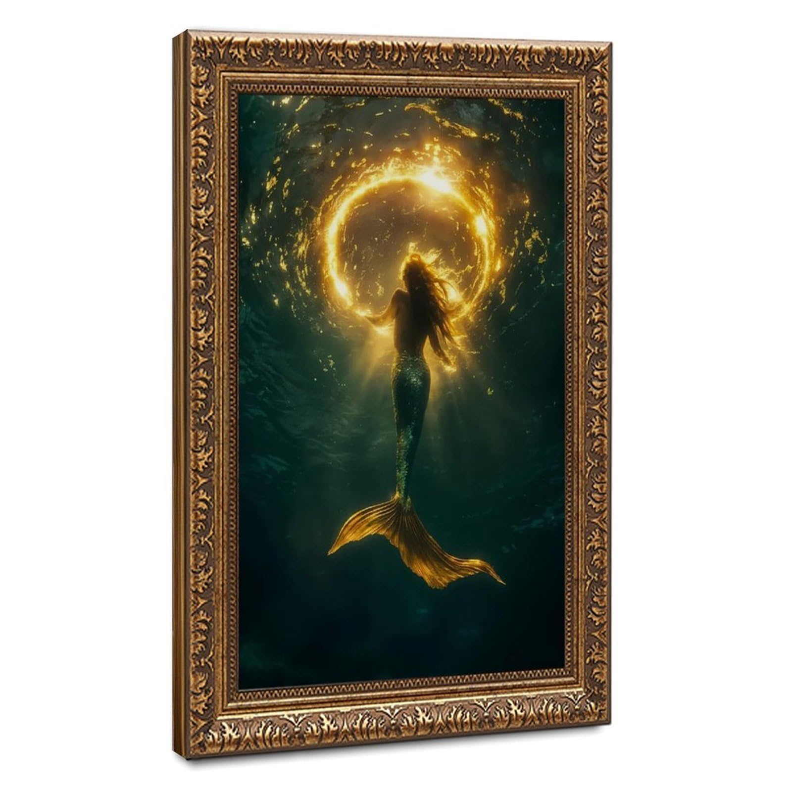 Bareronor Golden Mermaid Canvas Poster Bedroom Decor Landscape Office Room Decor Gift 24" L X 36" W