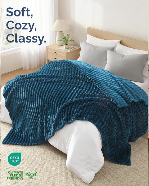 Super Soft Fleece Blanket Throw Size - Fleece Throw Blanket for Bed, Couch & Chair - Cozy, Warm & Breathable - All Season Fuzzy, Cute Decor, Microplush Bedding for Women, Men and Teens - 50x60, Navy - 2