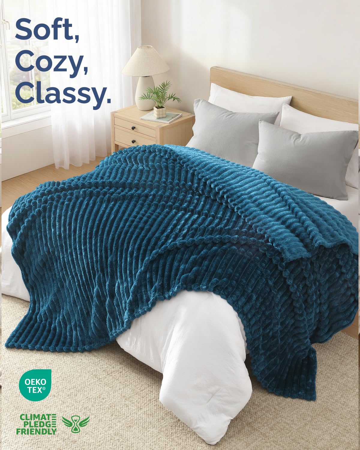 Super Soft Fleece Blanket Throw Size - Fleece Throw Blanket for Bed, Couch & Chair - Cozy, Warm & Breathable - All Season Fuzzy, Cute Decor, Microplush Bedding for Women, Men and Teens - 50x60, Navy — view 2