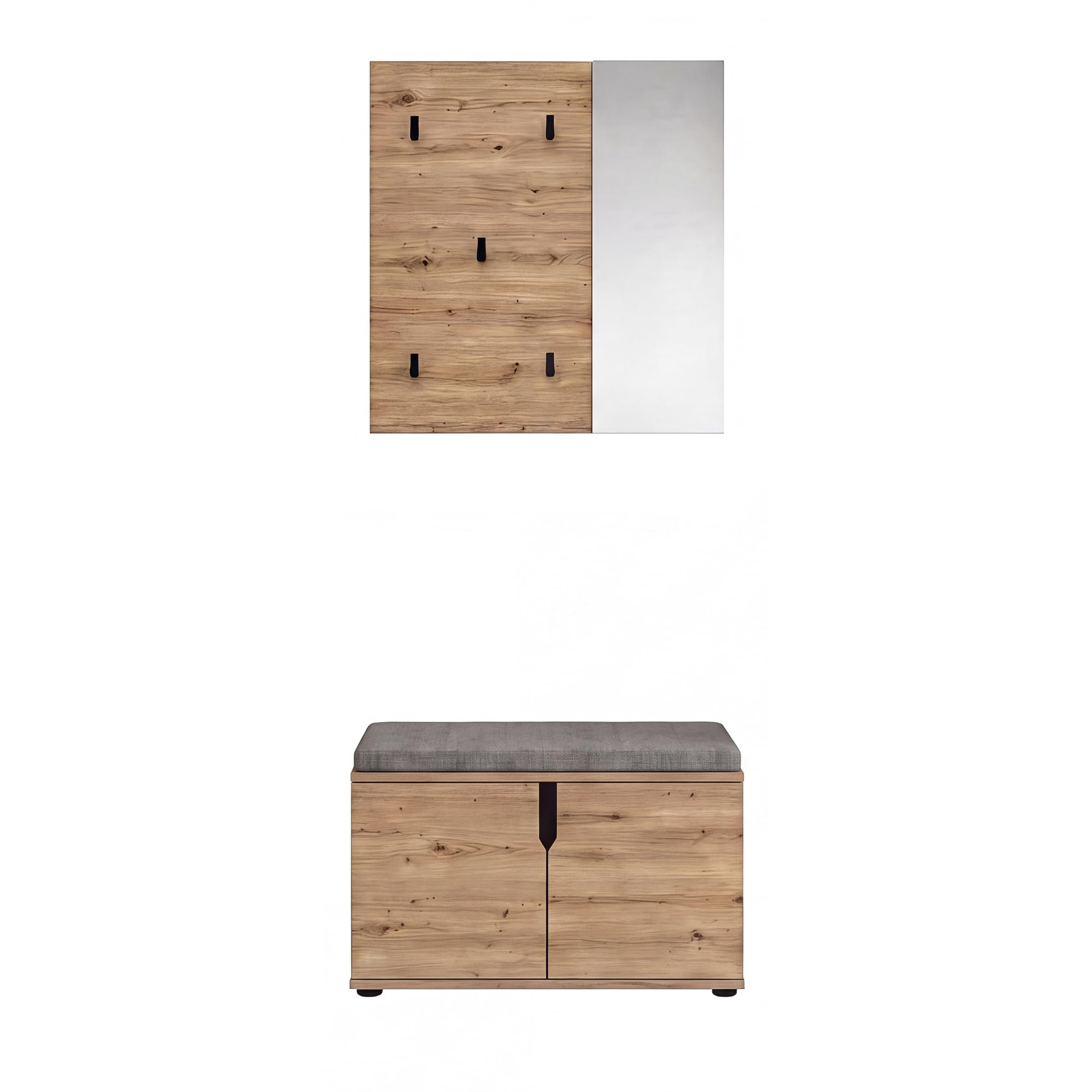 xonox.home - Keno Artisan - Armadio combinato da 2 pezzi, rovere melammina | Composto da pannello appendiabiti, panca con cuscino per cuscini, molto spazio per il corridoio ordinato