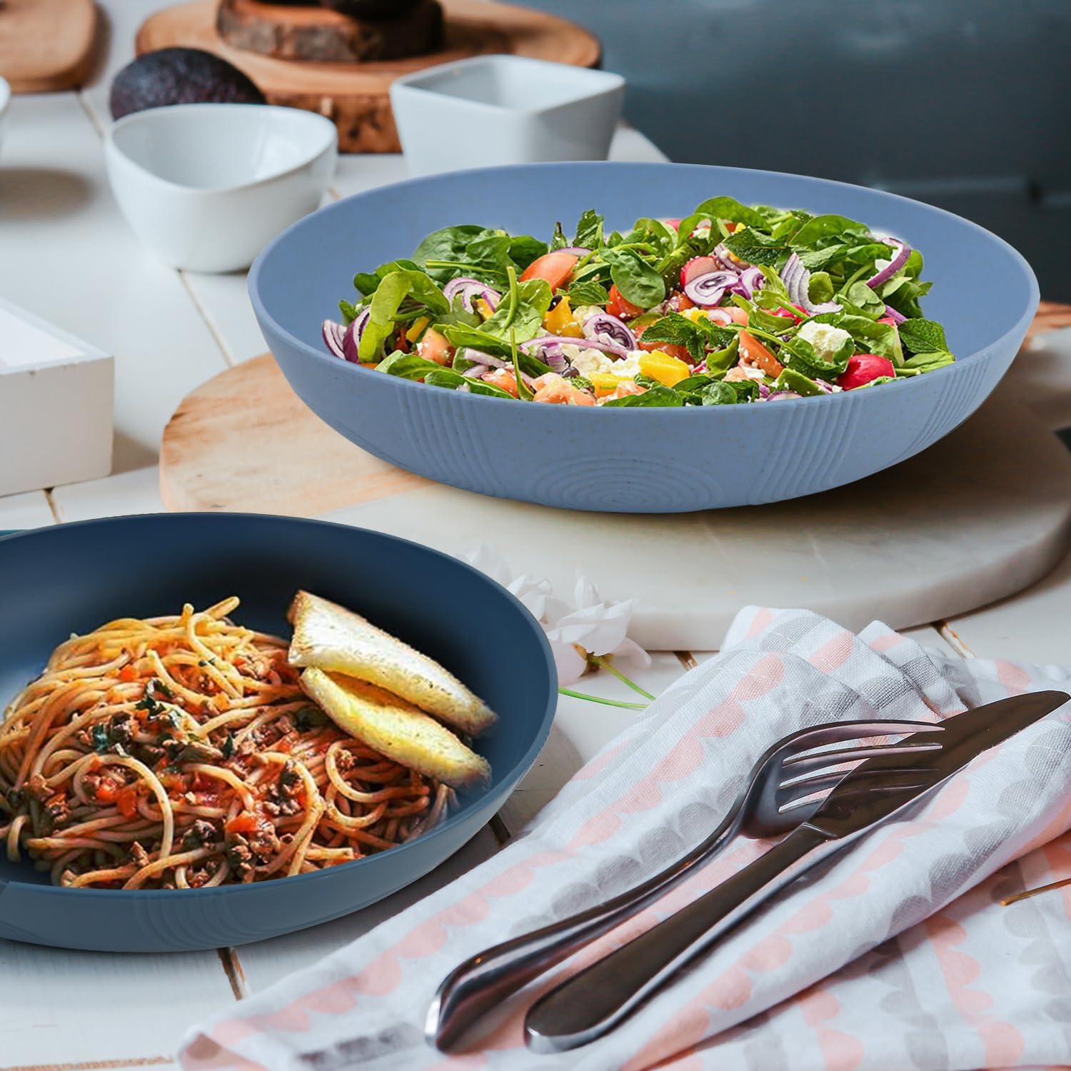 Wrova 10-inch Wheat Straw Big Bowls Set of 6 - Large 65oz Unbreakable Salad Bowls - Restaurant Grade, Microwave & Dishwasher Safe - Big Plastic Bowls for Cereal and Salad - Vibrant Series - Image 6