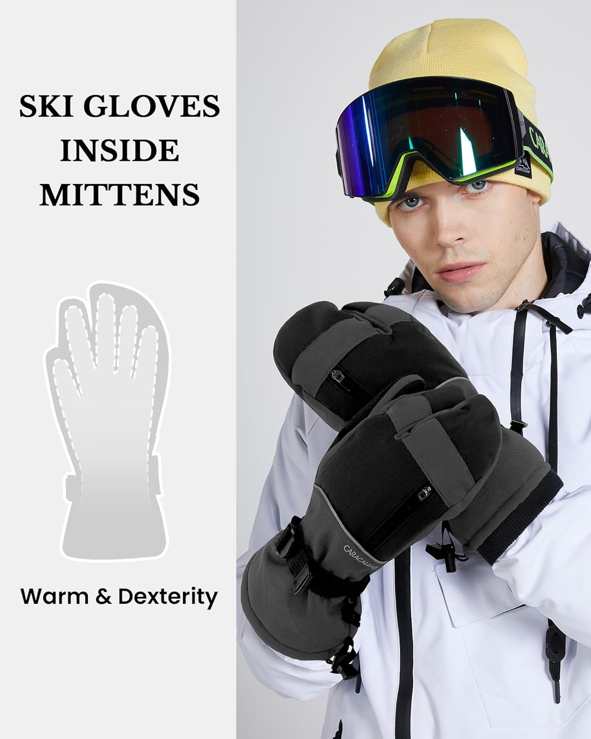 3-Fingers Ski Mittens for Men & Women Winter Snow Mitts Waterproof Gloves Warm 3M Thinsulate - Image 6