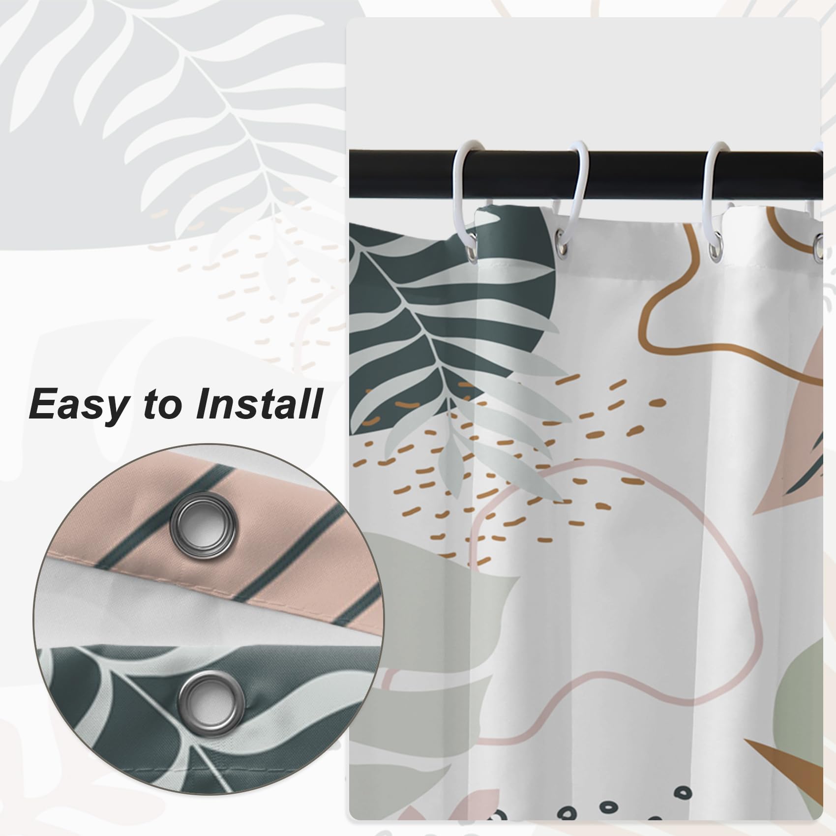 Pianta Astratta Tenda da Doccia 180x200cm Boho Foglie di Palma e Monstera Mid-Century e Stile Tropicale Impermeabile Lavabile in Poliestere Tende da Bagno con 12 Ganci per Vasca da Bagno